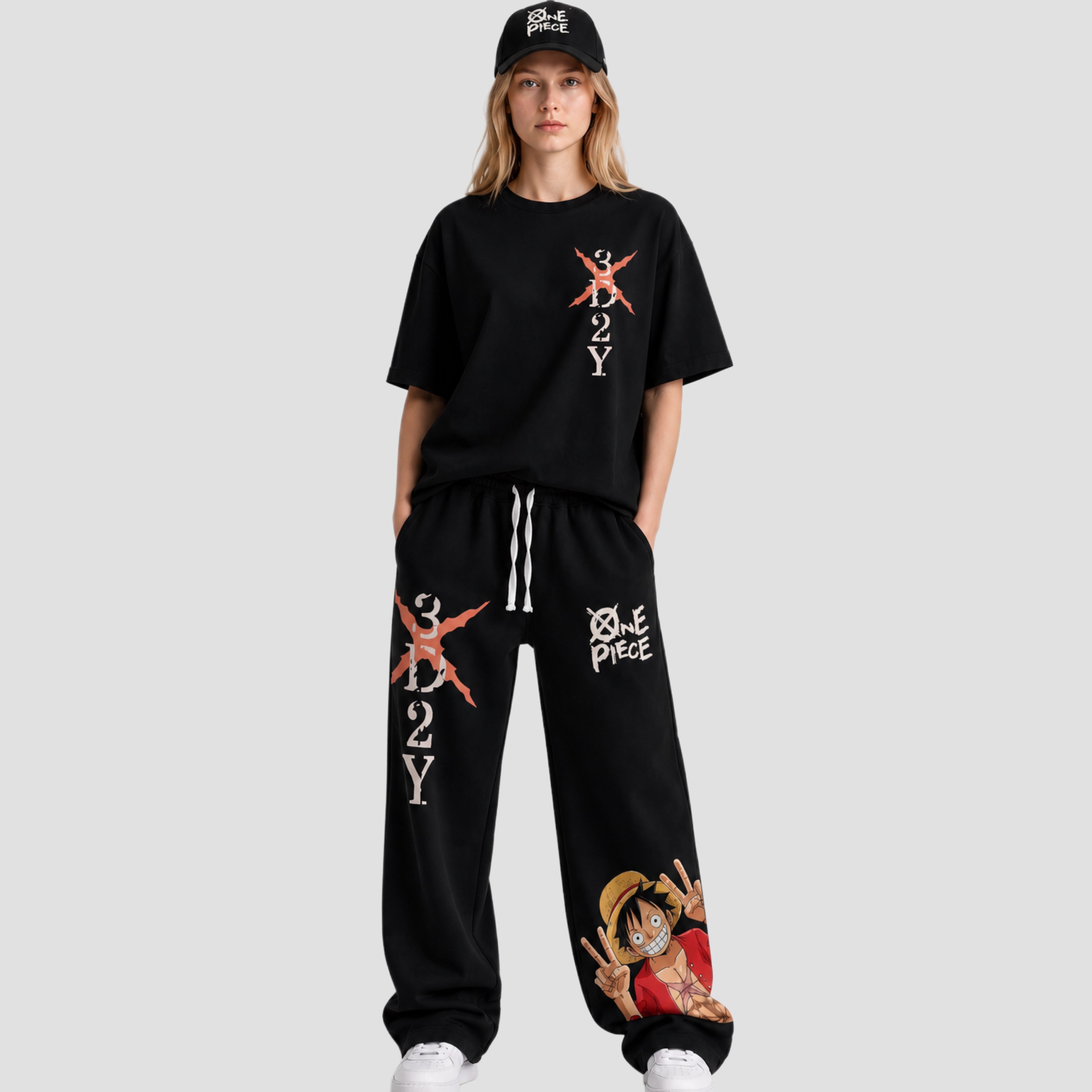 Luffy (One Piece) - Full Set (Oversized T-shirt - Baggy Sweatpants - Cap)