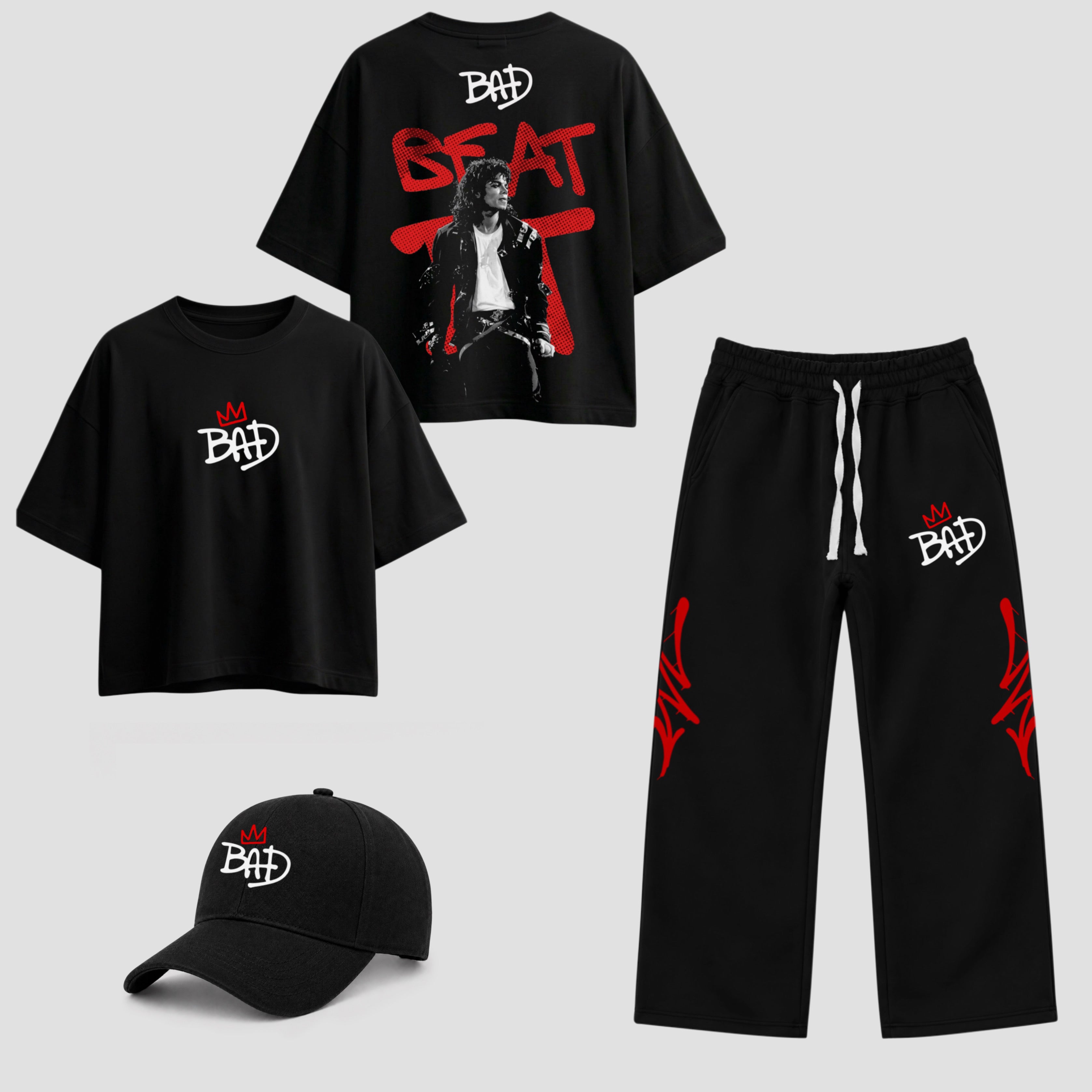 Michael Jackson Full Set (Boxy Fit T-shirt + Baggy Sweatpants + Cap)