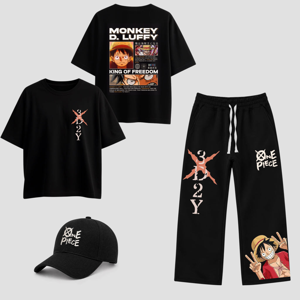 Luffy (One Piece) - Full Set (Oversized T-shirt - Baggy Sweatpants - Cap)